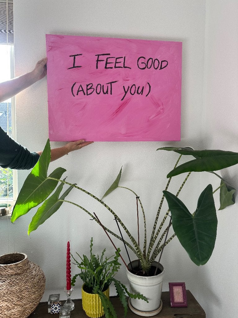 Zelfgemaakt schilderij “I feel good”, Ophalen