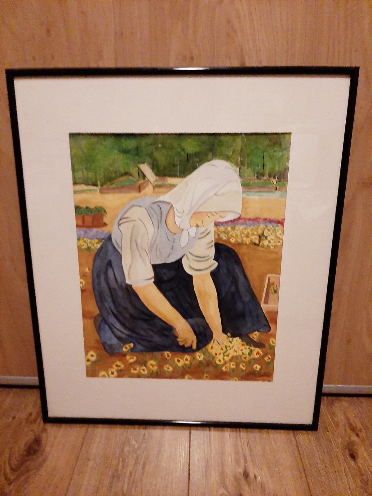 Schilderij meisje in veld bloemen, Ophalen of Verzenden