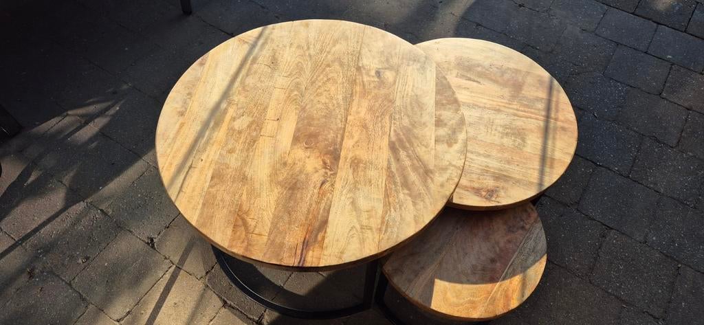 Mangohouten salontafels, Huis en Inrichting, Tafels | Salontafels, Ophalen, 50 tot 100 cm, Rond, 50 tot 100 cm