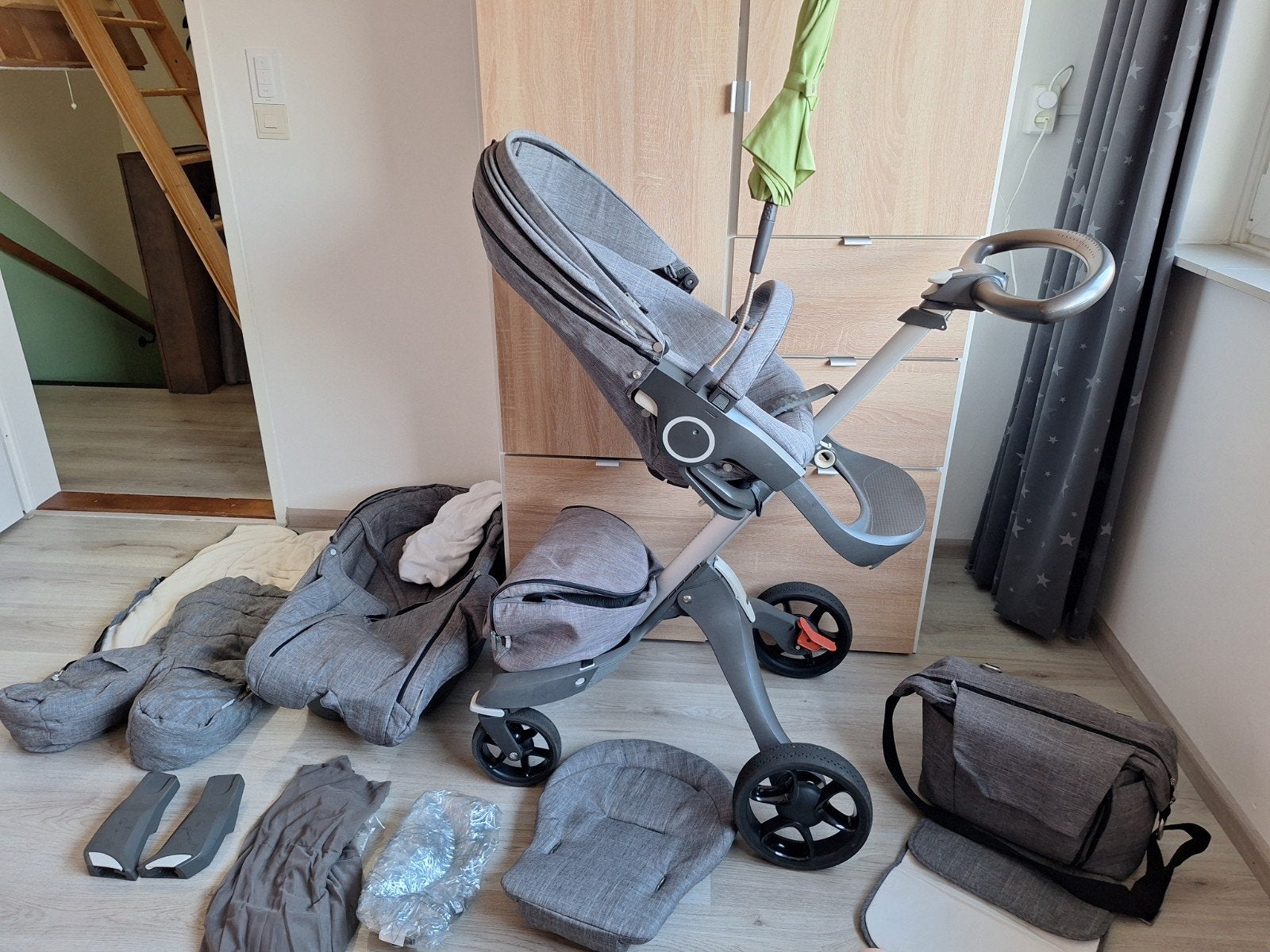 kinderwagen stokke xplory +maxi cosi +family fix, Gebruikt, Combiwagen, Met autostoeltje, Ophalen