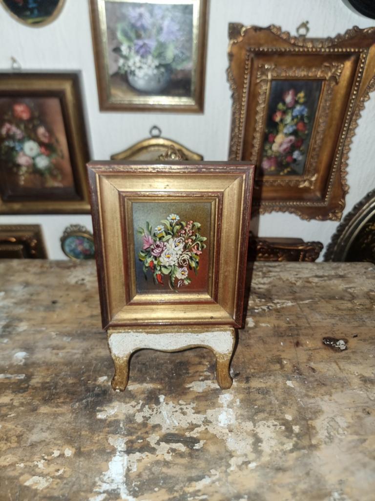 Oud olieverf schilderijtje olieverfschilderijtje bloemen H97, Ophalen of Verzenden