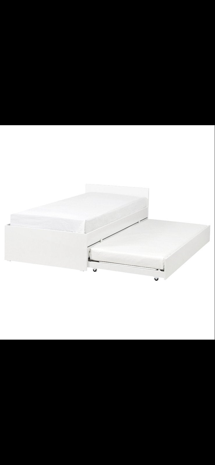 IKEA VIHALS Bed met Uitschuifbaar Onderbed + 2 Matrassen, Ophalen, Gebruikt, Eenpersoons, Wit