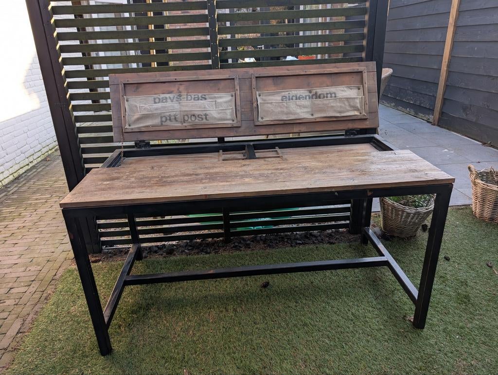 Industrieel bureau - Postzakken - Vintage look, Huis en Inrichting, Ophalen, Gebruikt