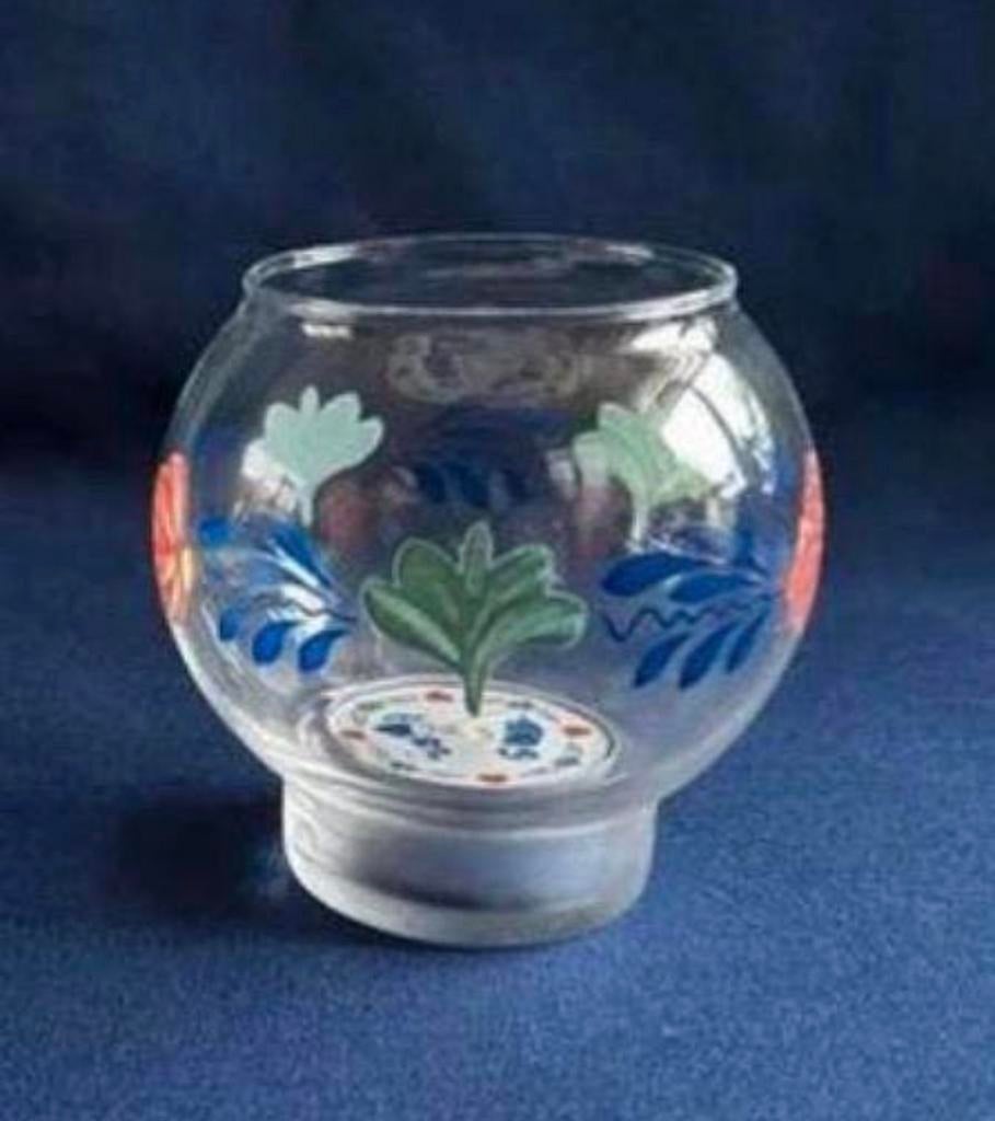 Boerenbont glazen waxinelichthouder, Ophalen of Verzenden, Zo goed als nieuw, Overige materialen, Minder dan 25 cm