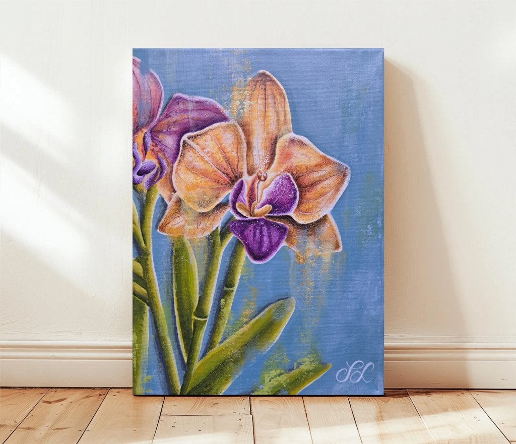 Handmade Original Orchid Canvas Art (30x40 cm), Bloemen, Acrylverf, Realistisch, Gesigneerd