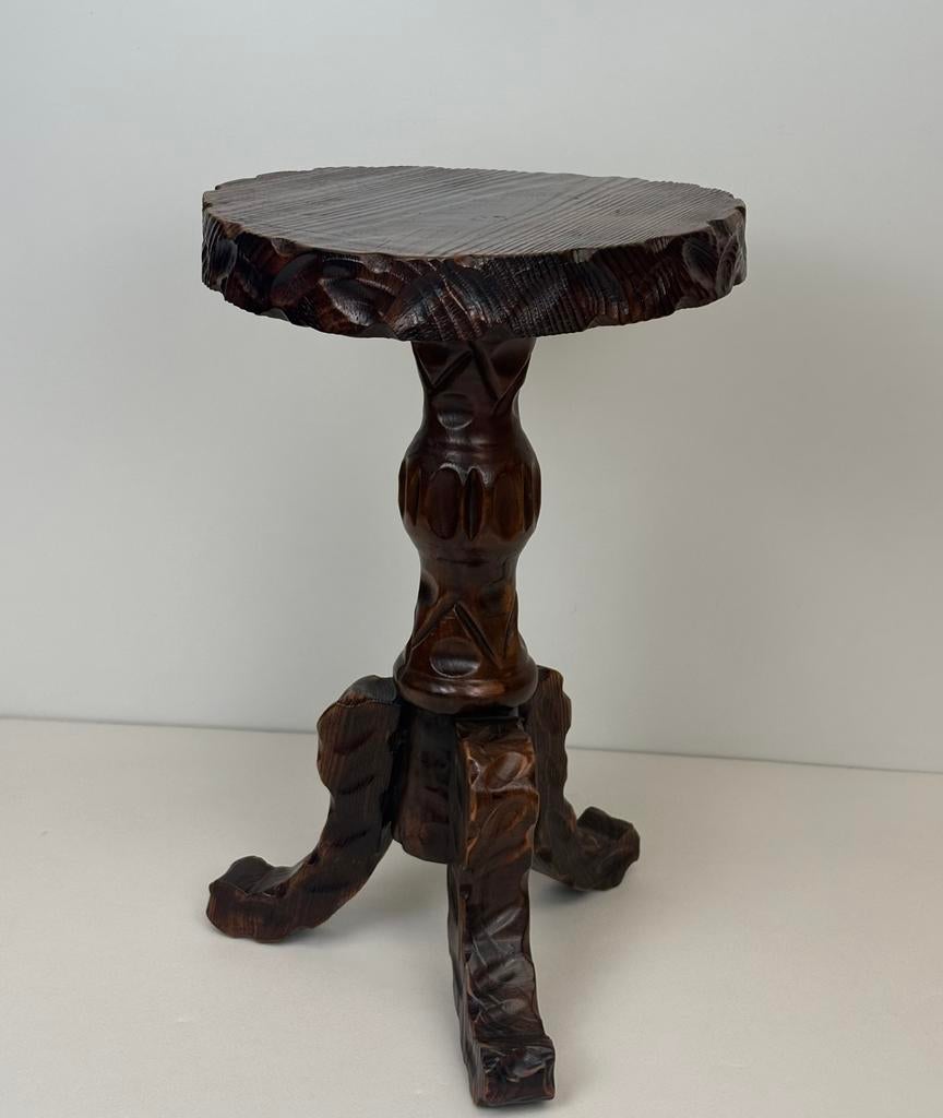 Vintage Brutalist Spaans design bijzettafel handgesneden, Ophalen, ., Vintage, Zo goed als nieuw