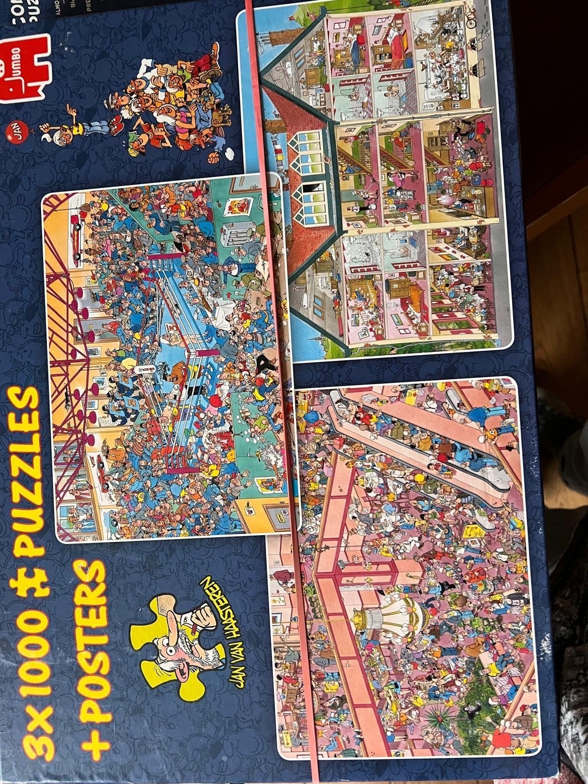 Jan van Haasteren 3x 1000 Bokswedstrijd, Uitverkoop Hotel, Ophalen of Verzenden, 500 t/m 1500 stukjes, Gebruikt, Legpuzzel