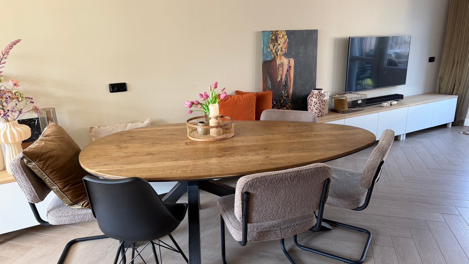 Eetkamertafel en eetkamerstoelen, Huis en Inrichting, Ophalen, 100 tot 150 cm, Eikenhout, 200 cm of meer