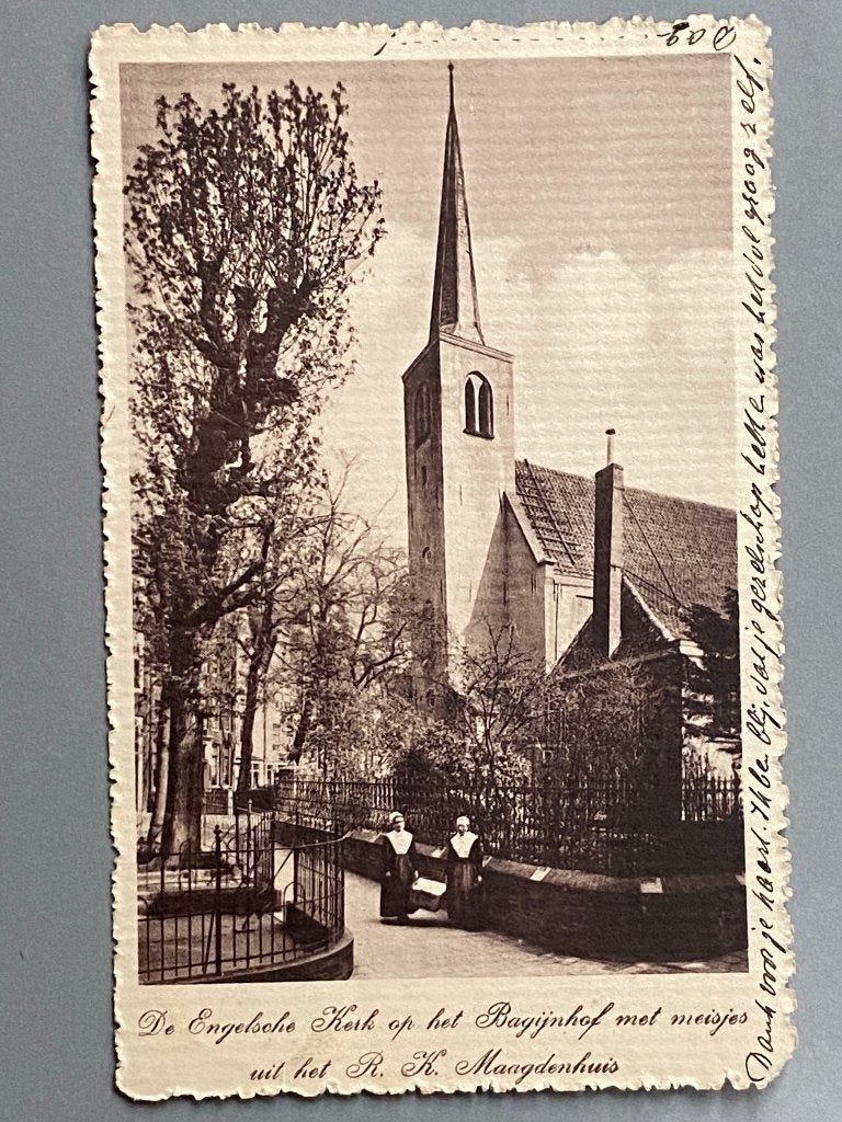 Ansichtkaart Engelse kerk op het Bagijnhof in Amsterdam 1918, Verzamelen, Ophalen of Verzenden, Voor 1920, Gelopen, Noord-Holland