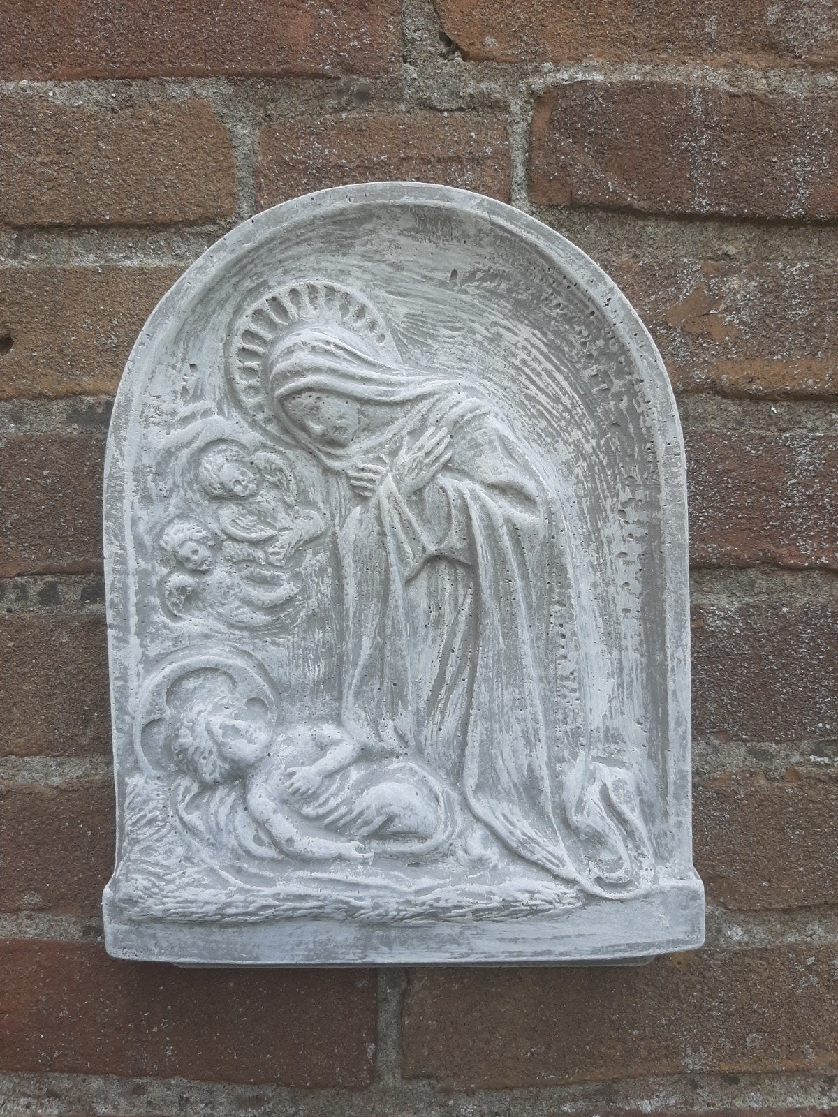 Maria bij kribbe wanddecoratie betonnen beeld tuinbeeld, Tuin en Terras, Ophalen of Verzenden, Nieuw