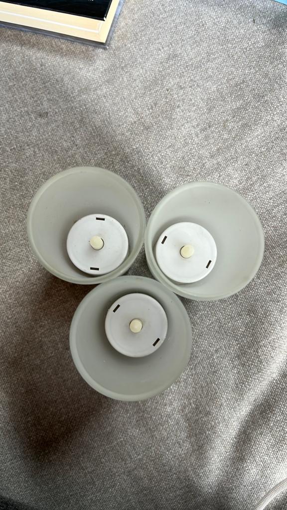 Drie kaarsen met led kaartje er in, Ophalen of Verzenden