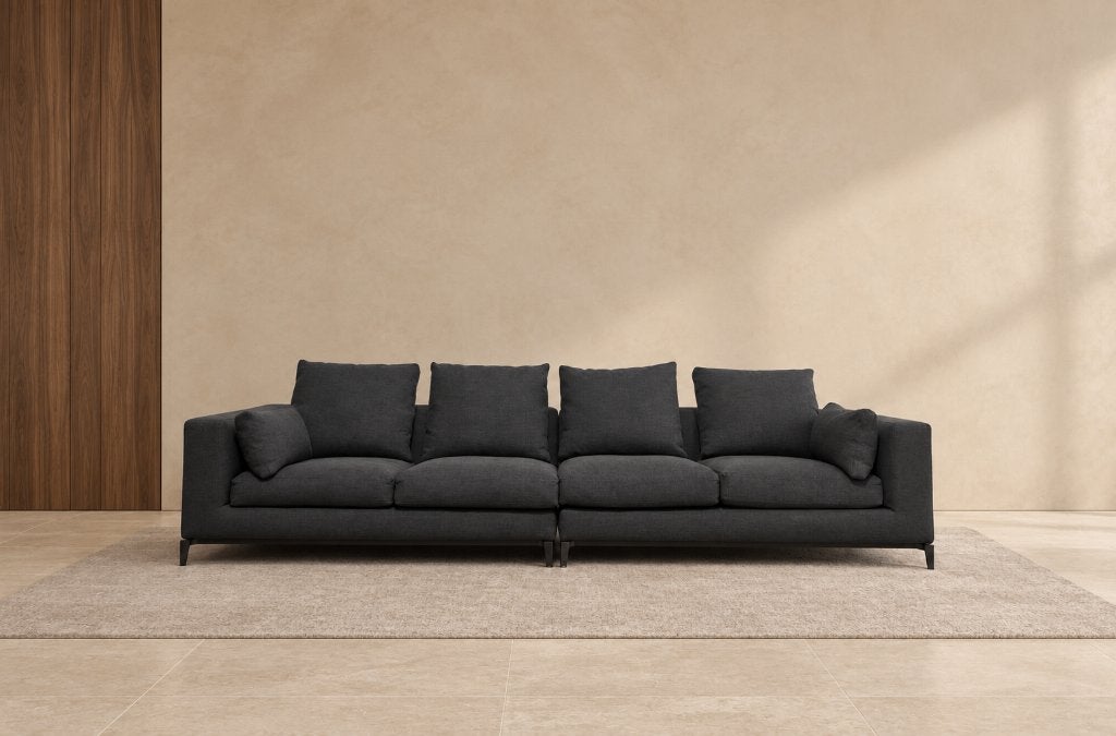ZGAN Minotti Andersen 4-Zits + GARANTIE | NP €20.000, 100 tot 125 cm, Minotti, 300 cm of meer, Rechte bank