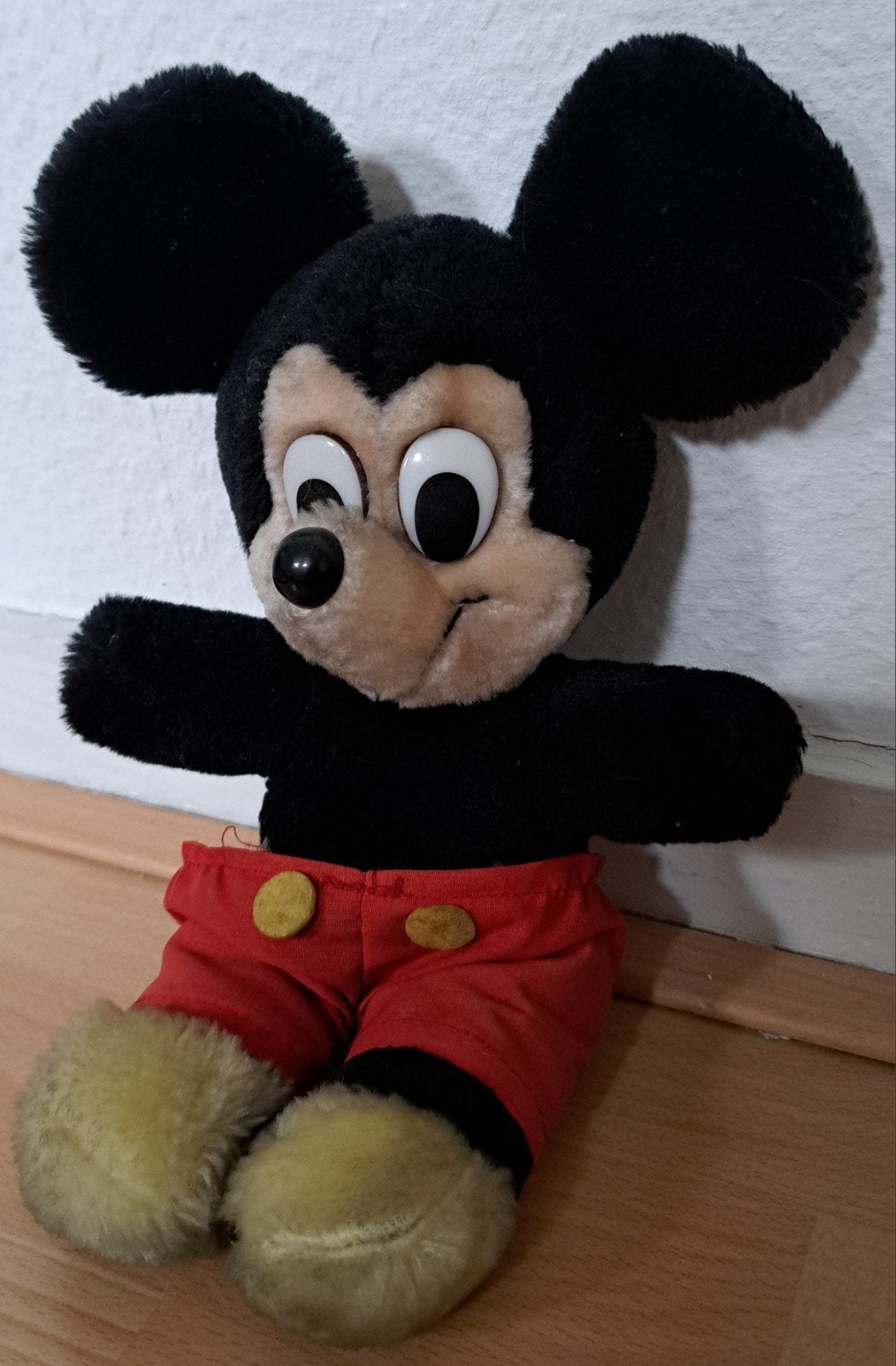 Vintage Mickey Mouse Knuffel (30 cm) met Plastic ogen, Verzamelen, Ophalen of Verzenden, Mickey Mouse, Gebruikt, Knuffel