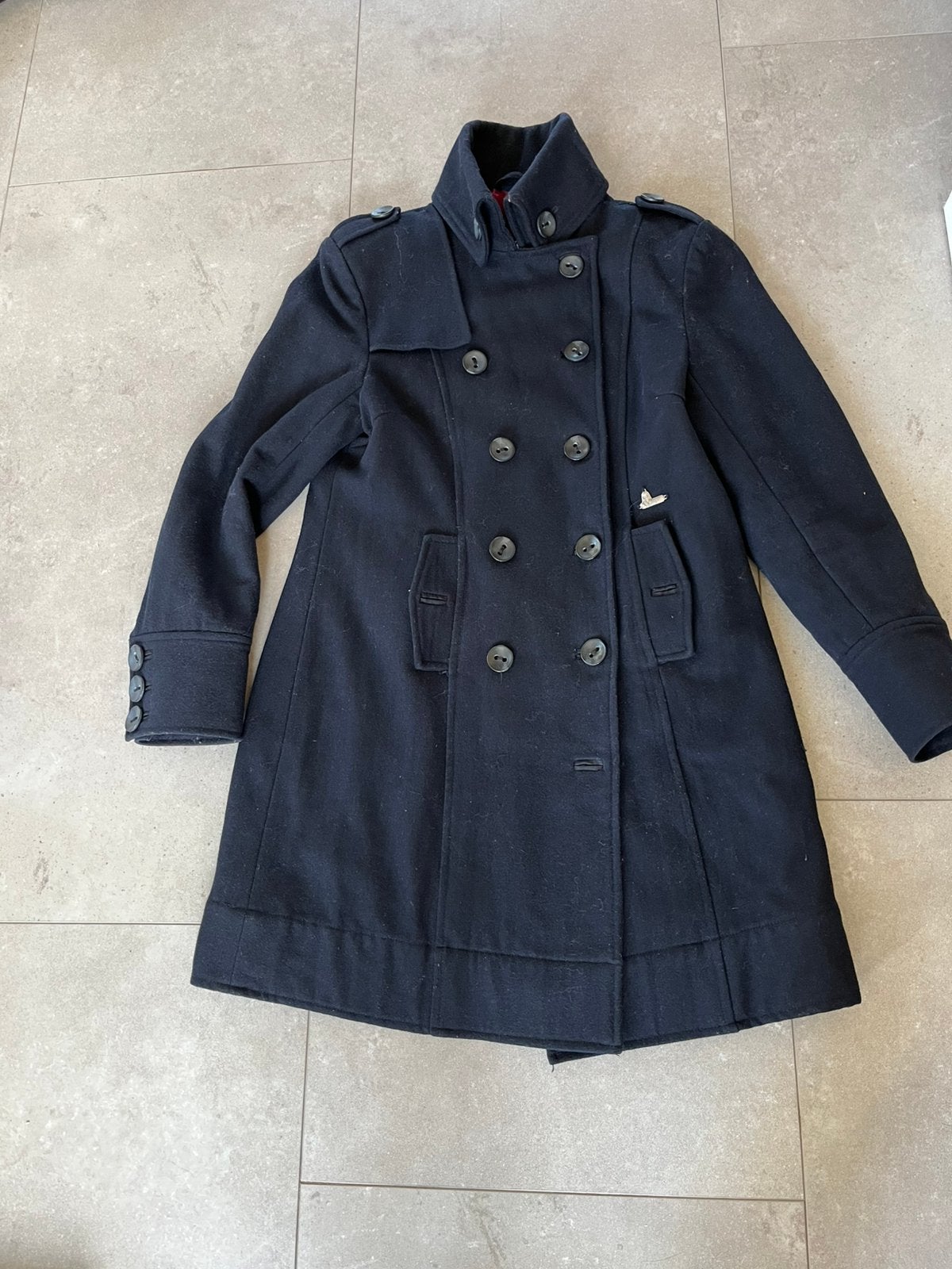 Warme wollen mantel donkerblauw mt 40, Kleding | Dames, Ophalen of Verzenden, Gedragen, Maat 38/40 (M), Blauw