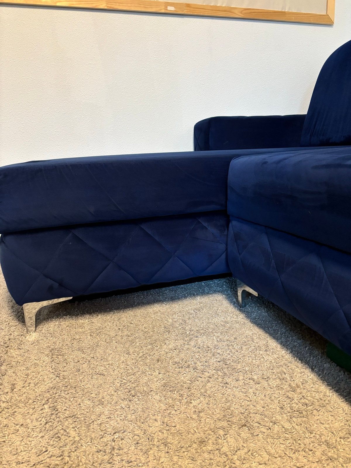 Foto 9 van Grote blauwe velours slaapbank met opbergruimte