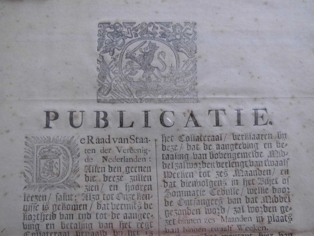 Ingelijste publicatie uit 1794. Scheltus, Ophalen