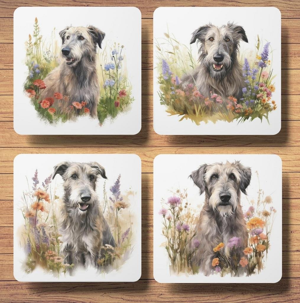 Ierse Wolfshond Aquarel onderzetters met houder, Ophalen of Verzenden, Nieuw