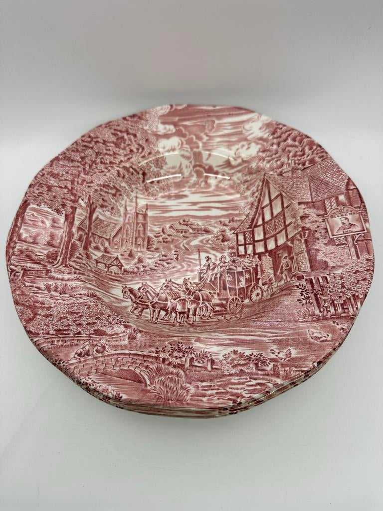 3 Vintage Wedgwood Dickens Coaching Days Diepe Borden, Antiek en Kunst, Antiek | Servies los, Ophalen of Verzenden