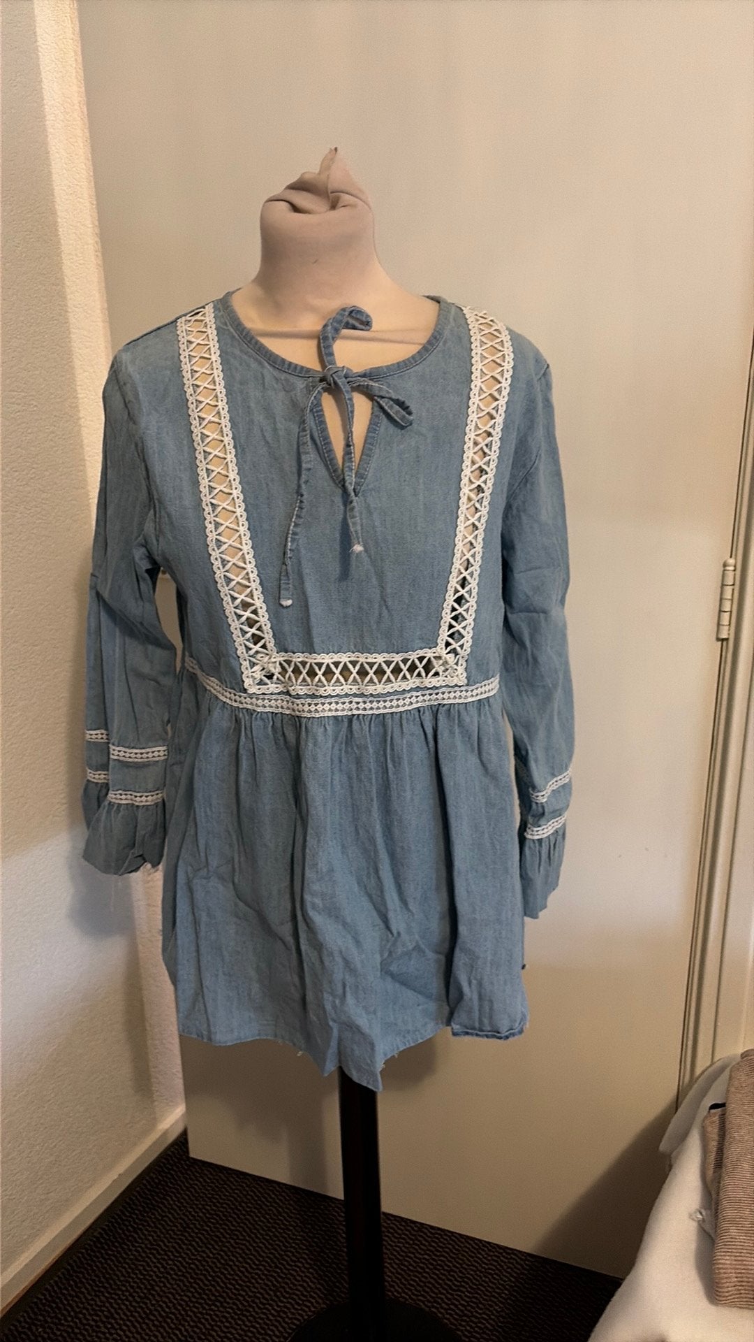 Leuk spijkerstof  tuniek. Mt s/m, Kleding | Dames, Ophalen of Verzenden, Zo goed als nieuw, Blauw, Lange mouw