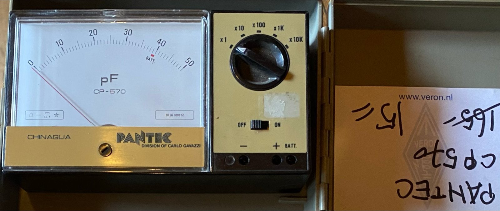 Chinaglia Pantec CP-570 Analoge Capaciteitsmeter Jaren '70, Doe-het-zelf en Verbouw, Meetapparatuur, Ophalen of Verzenden, Gebruikt