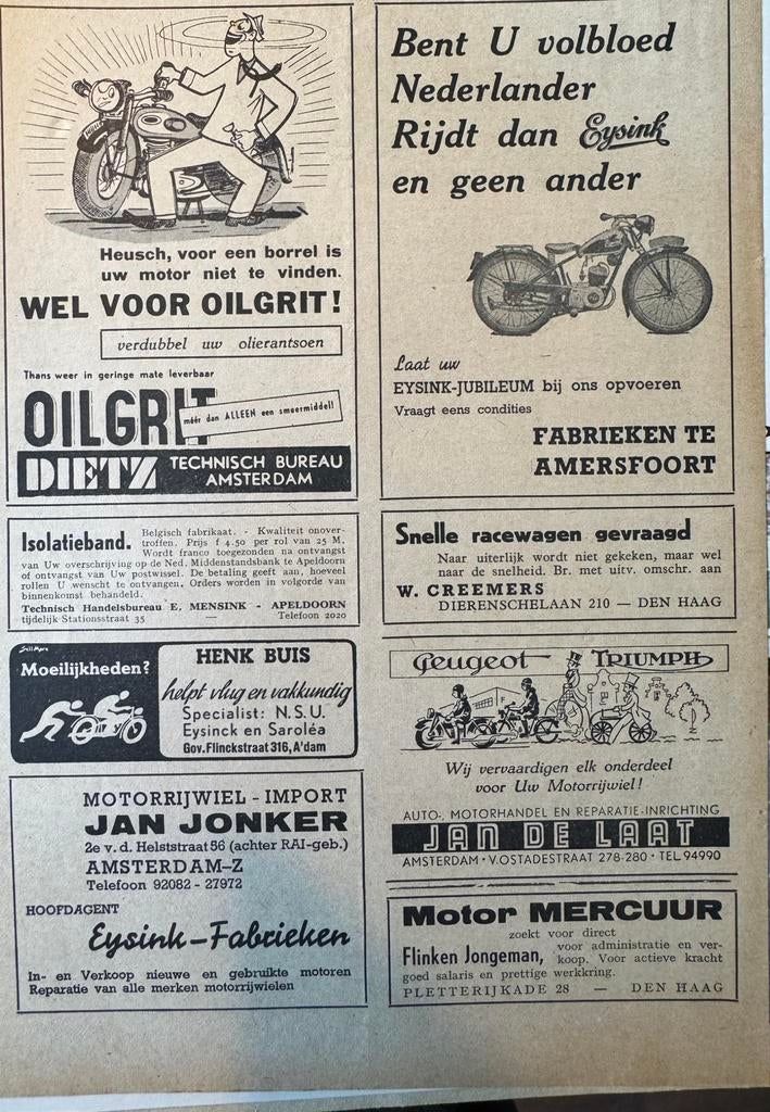 Advertentie Eysink Jubileum, Verzamelen, Verzenden, Zo goed als nieuw, Motoren