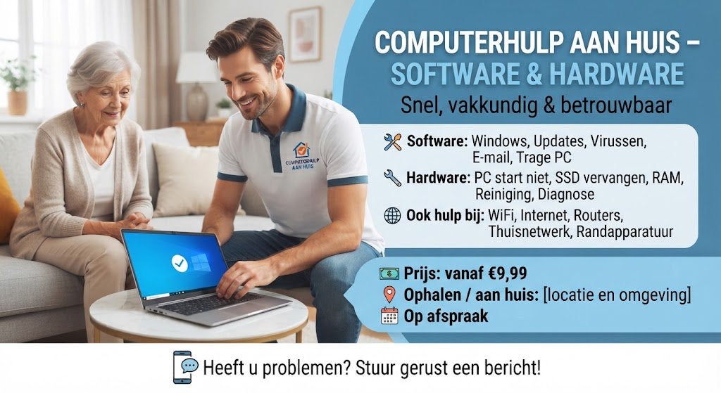 Pc hulp thuis Software Hardware Snel vakkundig betrouwbaar, 33 - 40 uur, Vanaf 10 jaar, Overige vormen