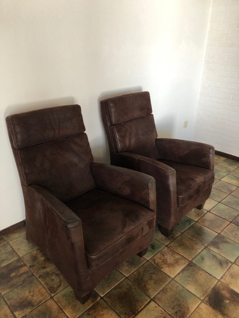 2 bruine leren fauteuils / Tasan leer, Huis en Inrichting, Ophalen, Gebruikt, 50 tot 75 cm, Leer