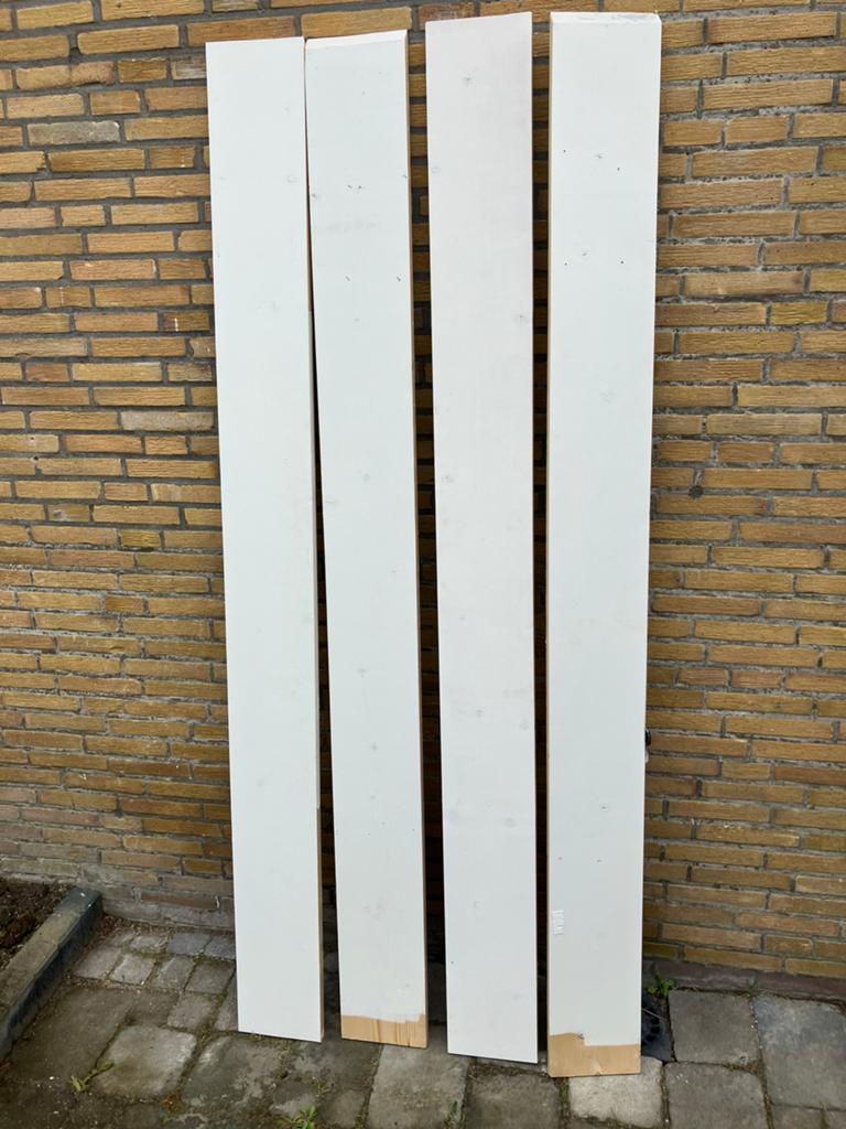 4x Steigerhout planken, wit, ruim 2 meter lang, Ophalen, Gebruikt, 25 tot 50 mm, 200 tot 250 cm