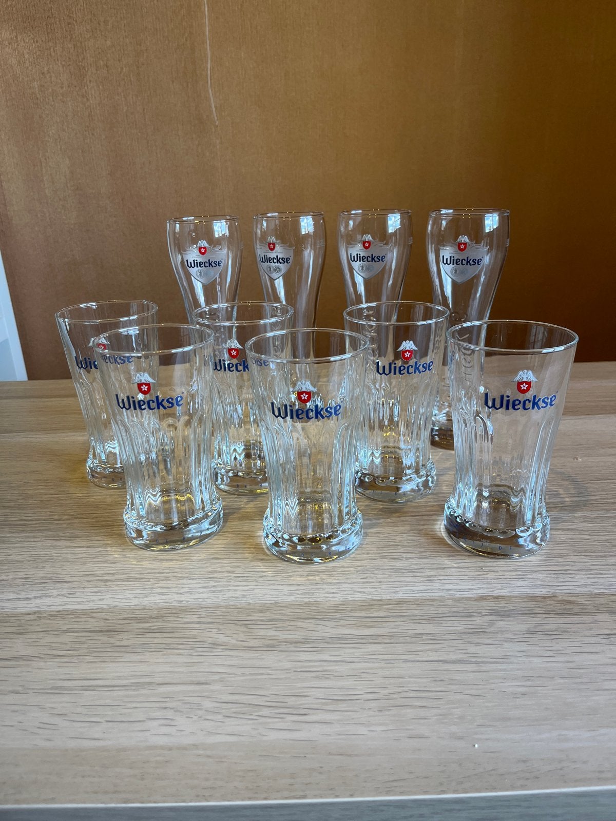 Set van 10 Wieckse Witte bierglazen, Ophalen, Zo goed als nieuw