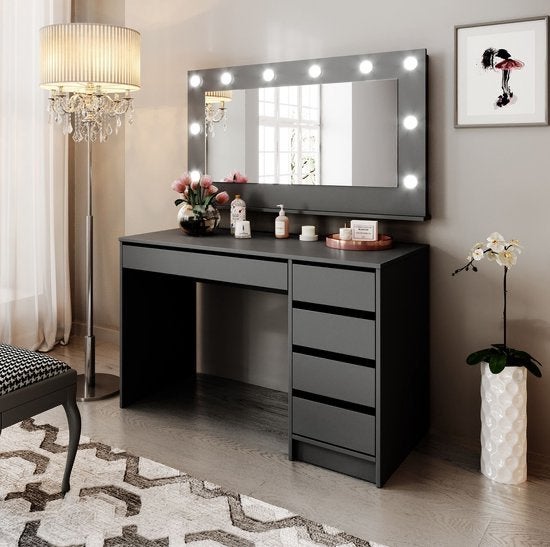 Moderne make-up tafel met spiegel en verlichting, Ophalen of Verzenden, Zo goed als nieuw, Hout, 100 tot 150 cm