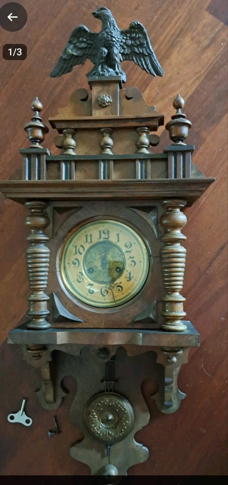 Antieke Duitse Wandklok met Adelaar, ca. 1900, Antiek en Kunst, Ophalen