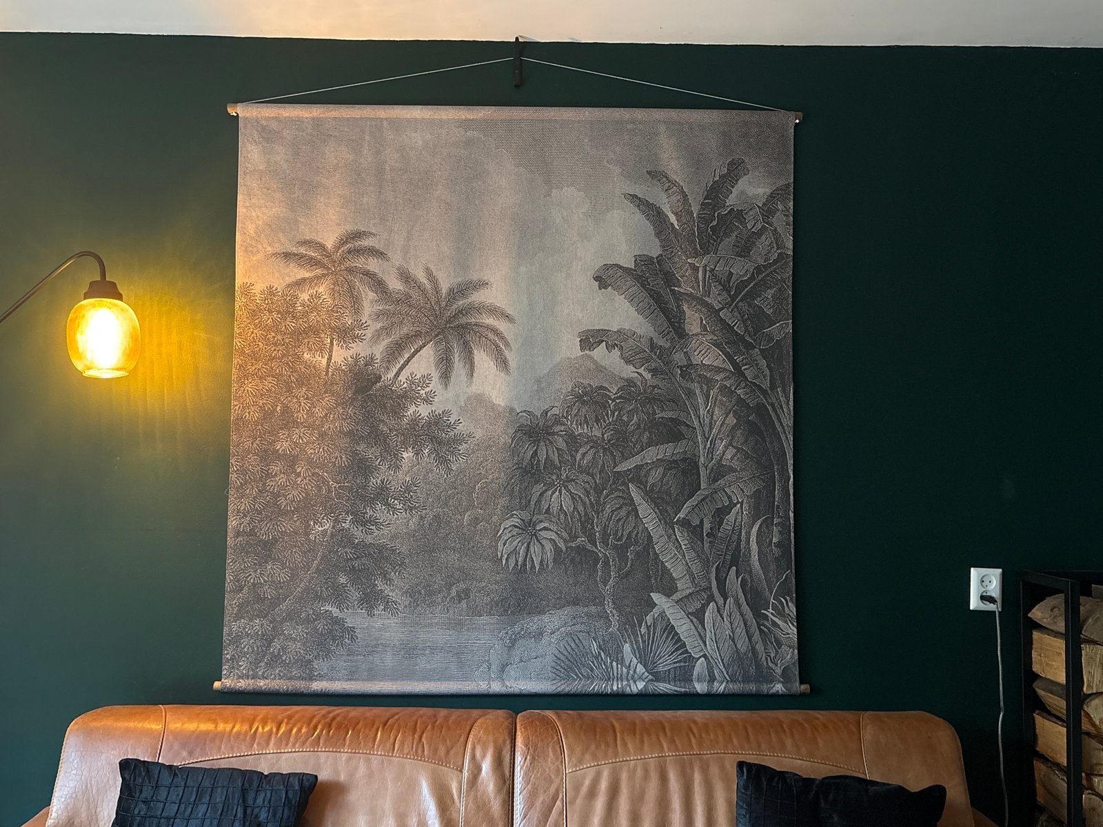 Wandkleed met jungle print - Zwart-wit, Zwart, Ophalen of Verzenden, Zo goed als nieuw, Met ophangsysteem