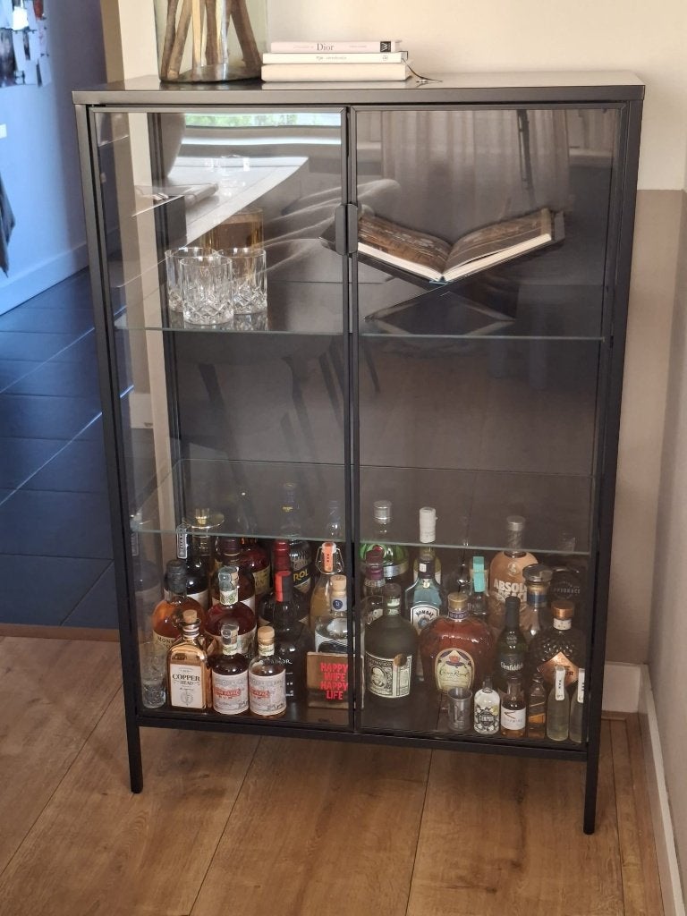 Vitrinekast RUDSTA (antraciet), Ophalen, Met deur(en), Strak & modern, 100 tot 150 cm