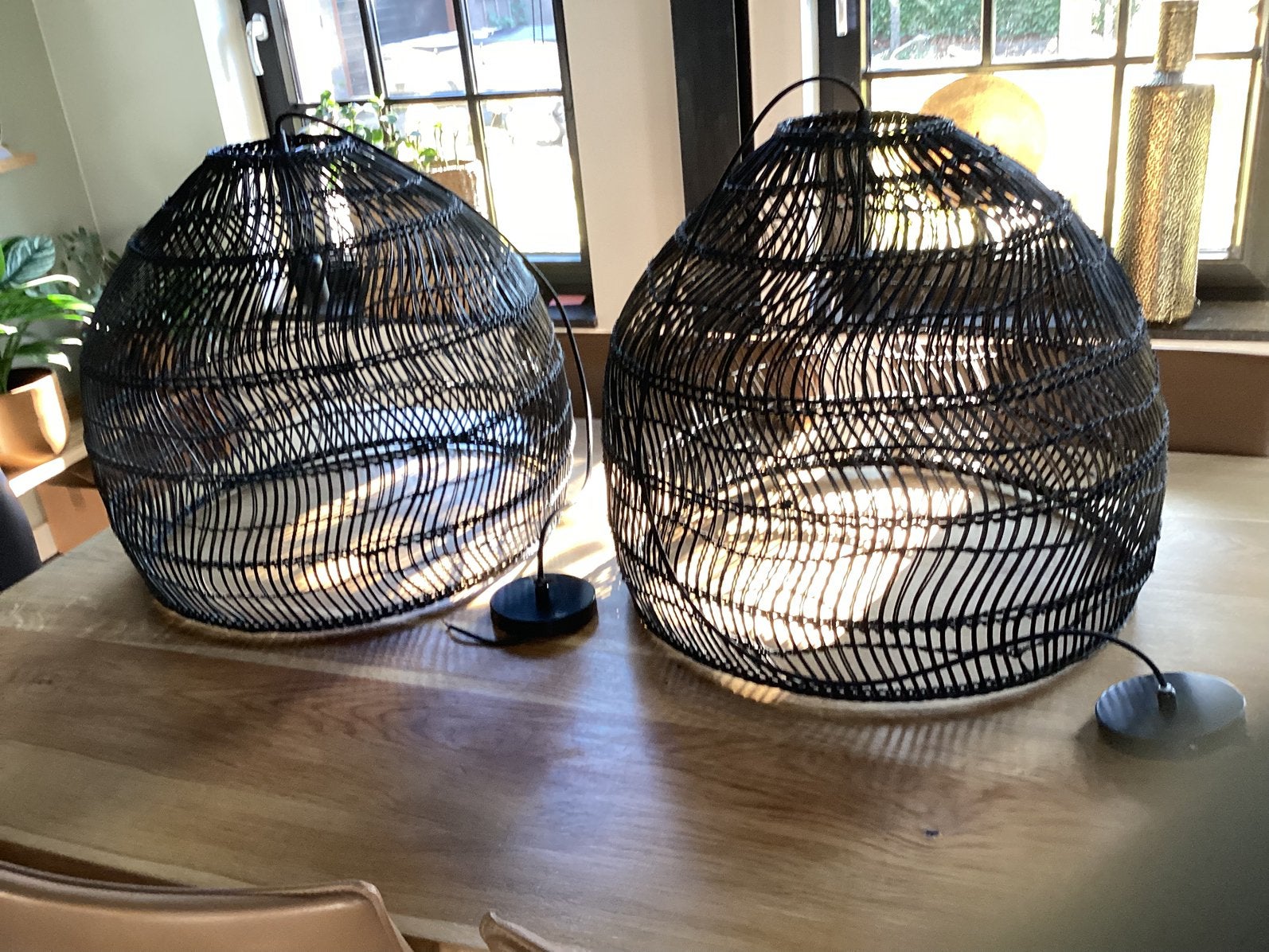 HK living wicker hanglampen zwart, Huis en Inrichting, Ophalen, Zo goed als nieuw