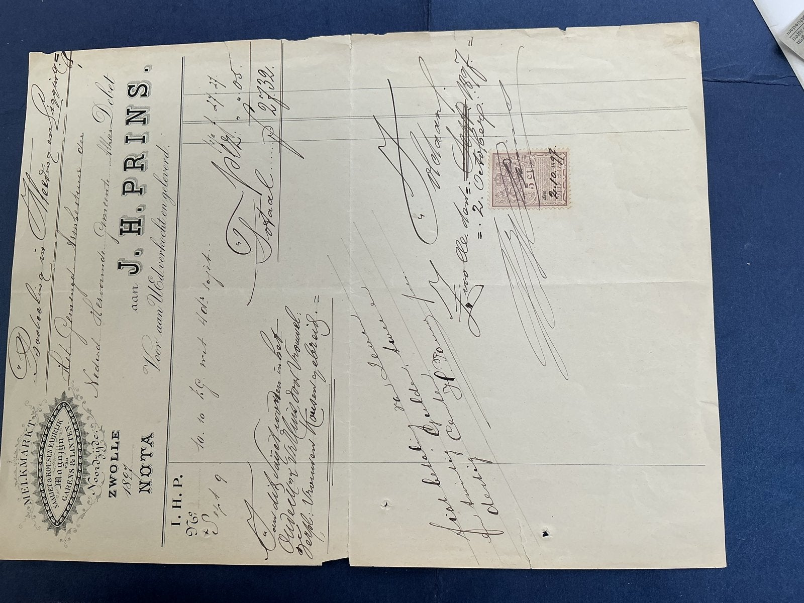 Zwolle Historische nota J.H. Prins  1897, Verzamelen, Verzenden