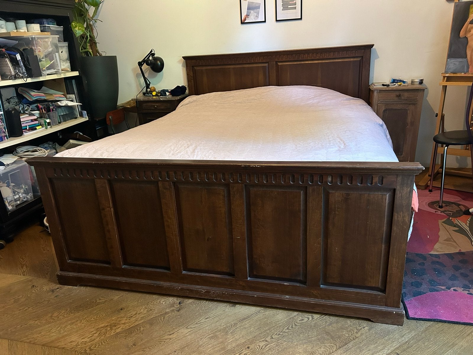 Houten tweepersoonsbed moet weg 200x180 cm, Antiek en Kunst, Ophalen