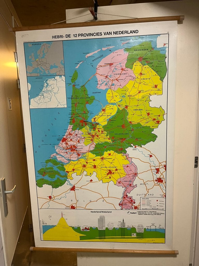 Schoolkaart Hebri  de 12 Provincies v Nederland, Ophalen of Verzenden, Aardrijkskunde