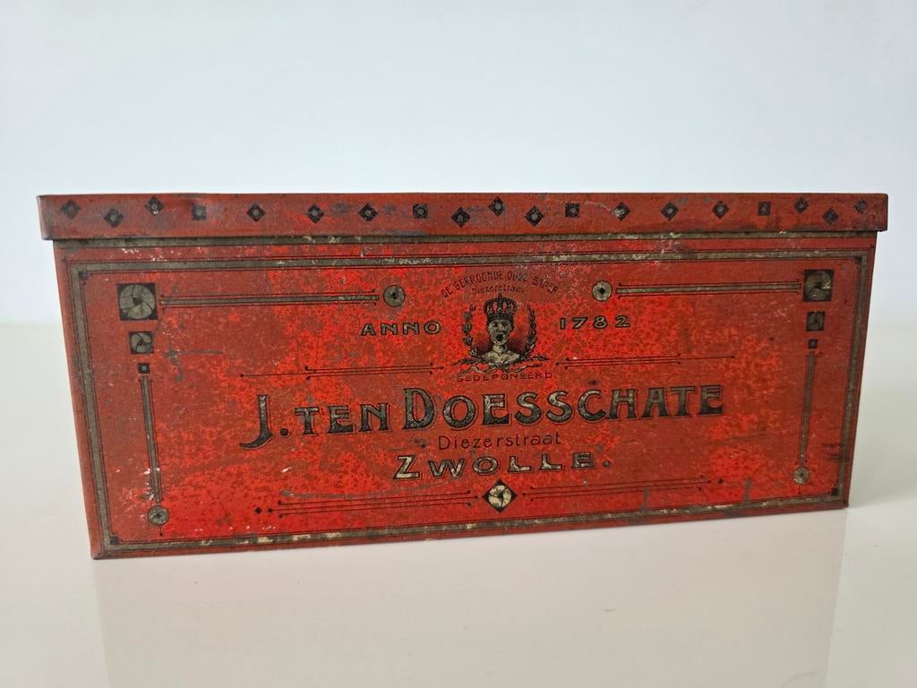 Antiek blikje J. ten Doesschate, Zwolle, de oude gaper,, Verzamelen, Blikken, Ophalen of Verzenden, Gebruikt, Overige, Overige merken