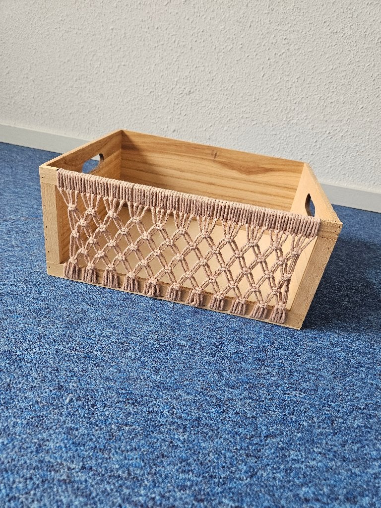 Houten bak met macramé fotografie props, Ophalen of Verzenden, Zo goed als nieuw, Overige typen