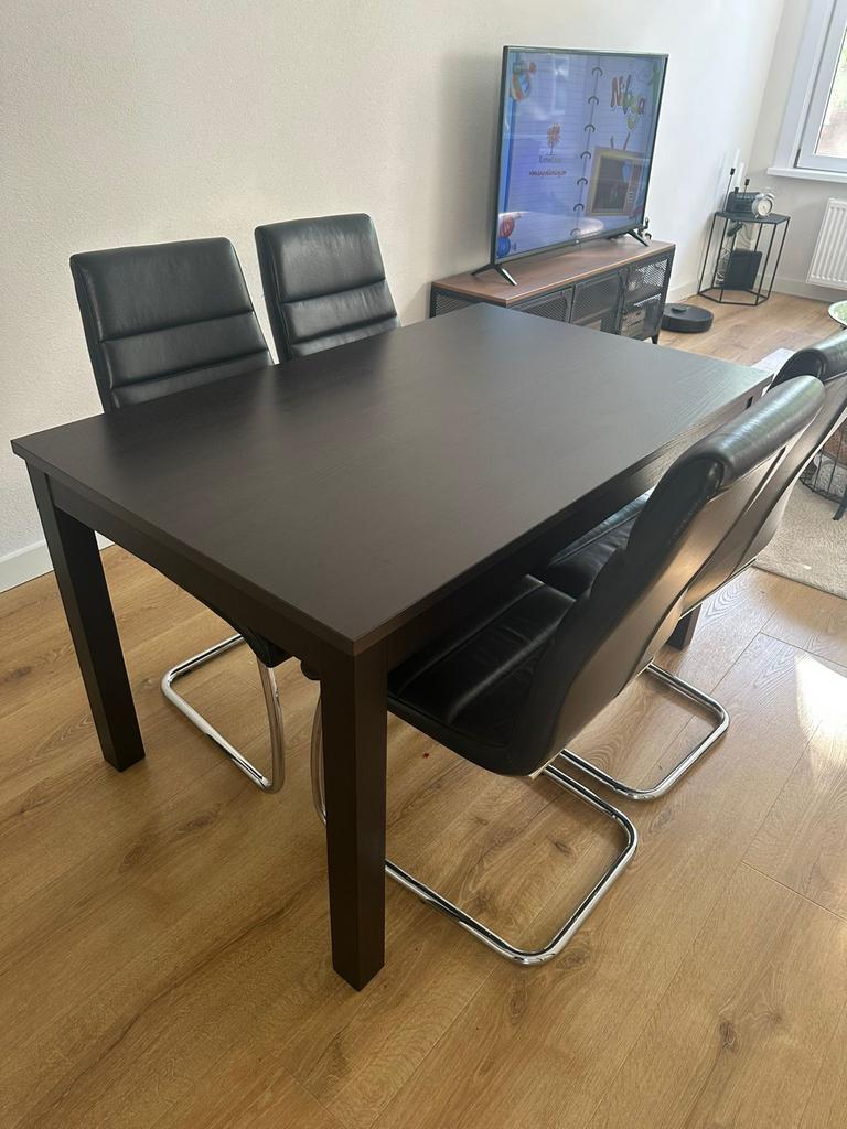Ikea uitschuifbare eettafel met 6 luxe stoelen, Huis en Inrichting, 100 tot 150 cm, Zo goed als nieuw, Vijf personen of meer, Rechthoekig