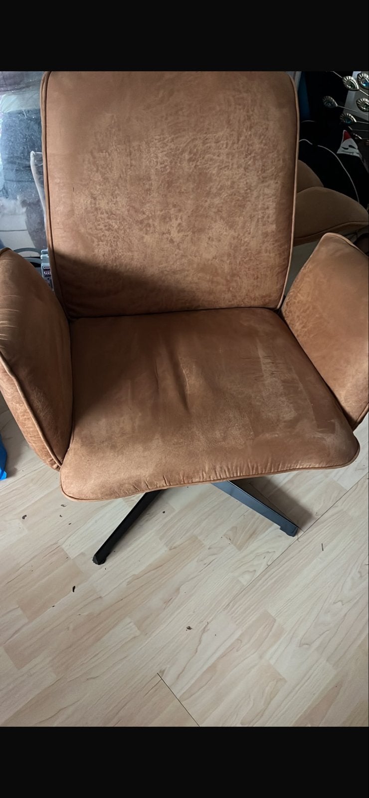 Comfortabele draaibare fauteuil - Bruin stof, Huis en Inrichting, Fauteuils, Ophalen, Gebruikt, Stof, 75 tot 100 cm