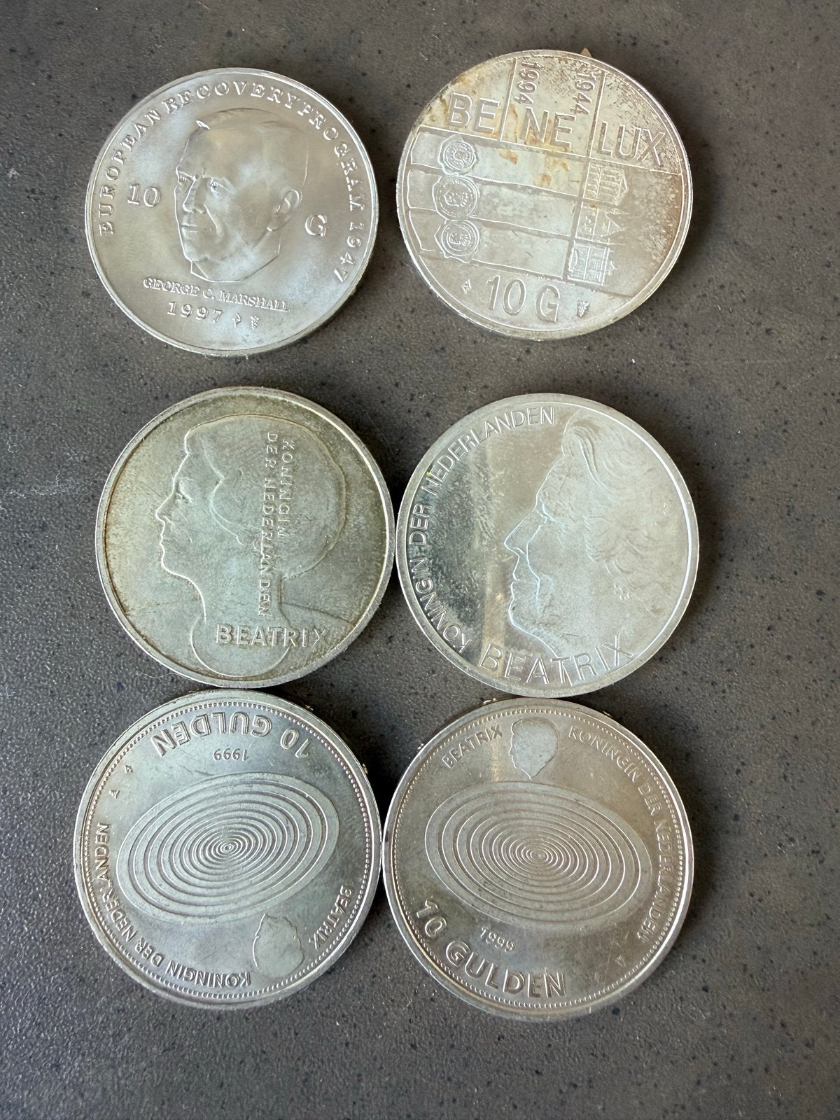6 zilveren 10 gulden munten Beatrix, 70,8 gram netto zilver, Postzegels en Munten, Munten | Nederland, Setje, Koningin Beatrix