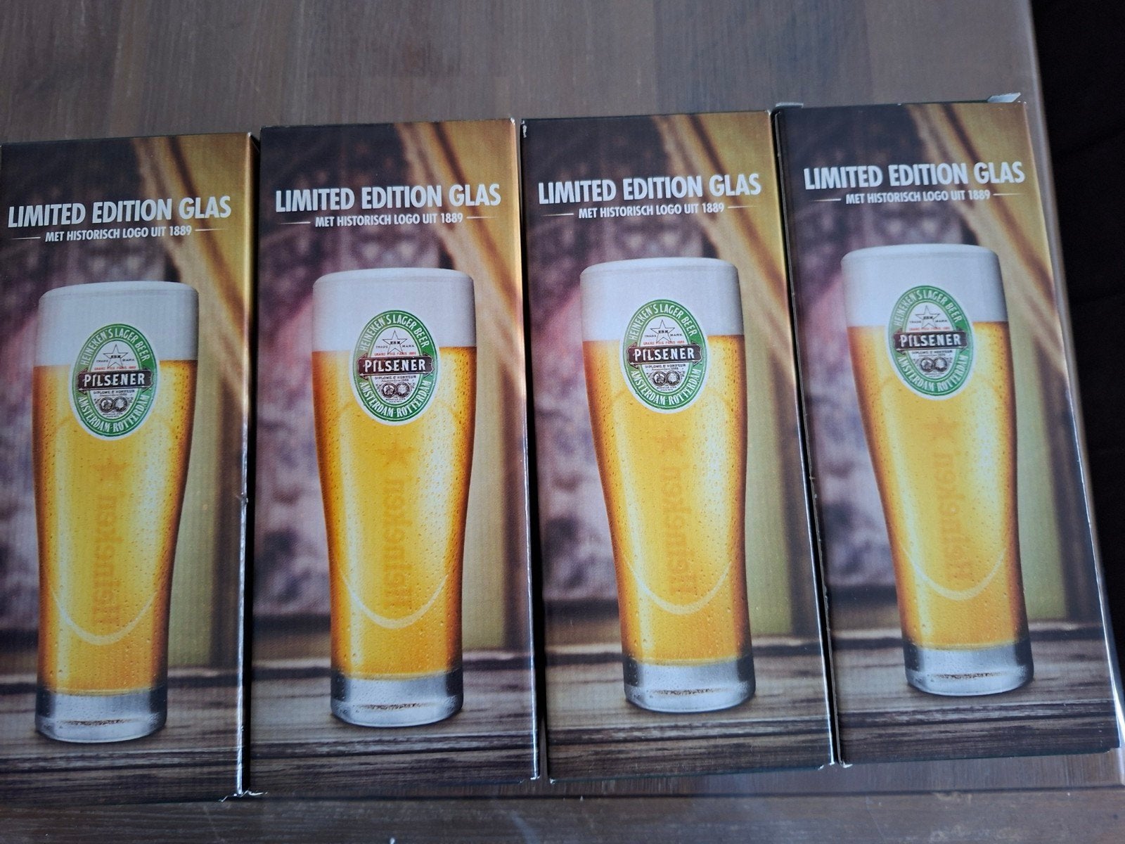 4x glassen limited edition Pilsener bier Heiniken, Ophalen, Nieuw, Flesje(s), Overige merken
