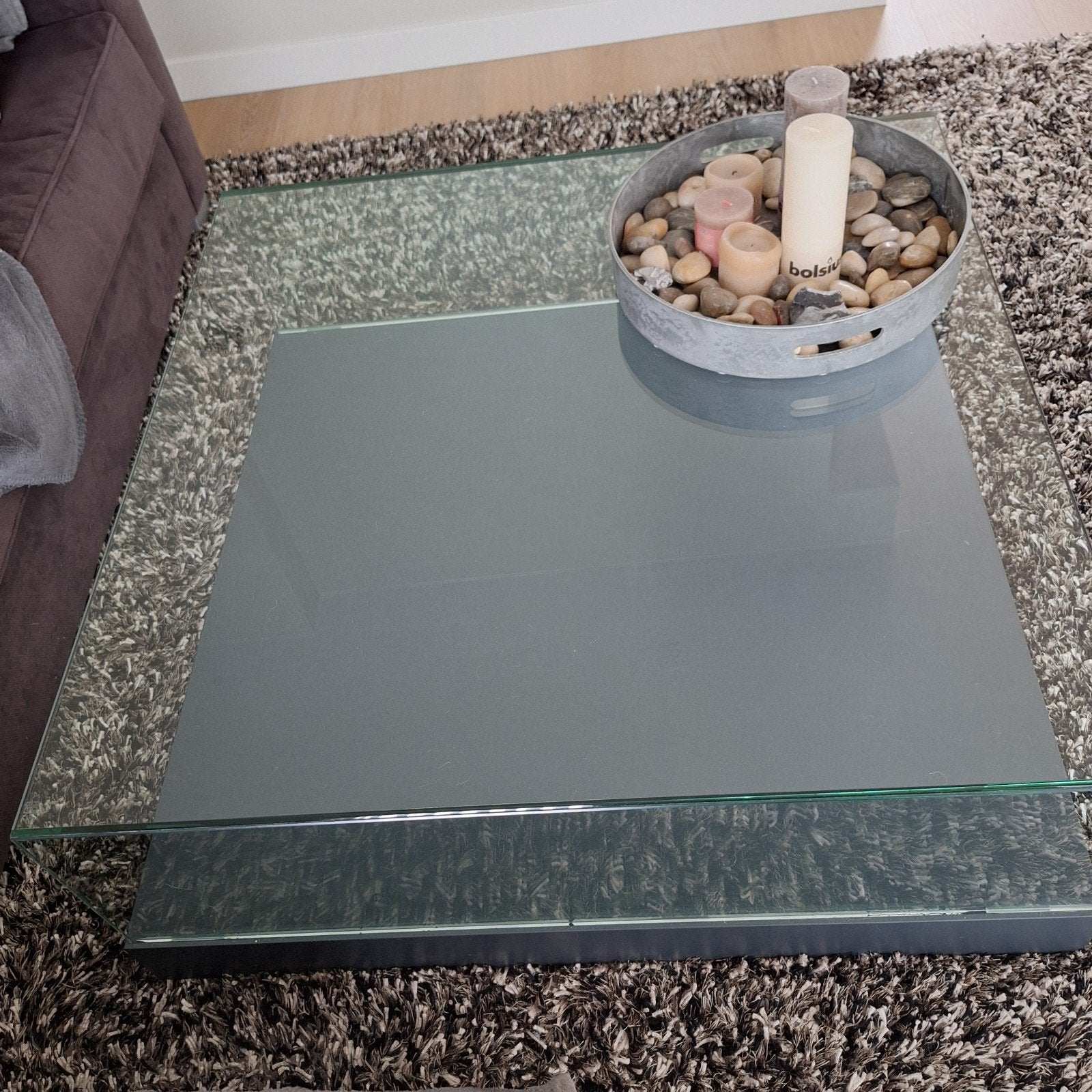 Moderne Rolf Benz glazen Salontafel, Huis en Inrichting, Tafels | Salontafels, Ophalen, Gebruikt, 50 tot 100 cm, Vierkant