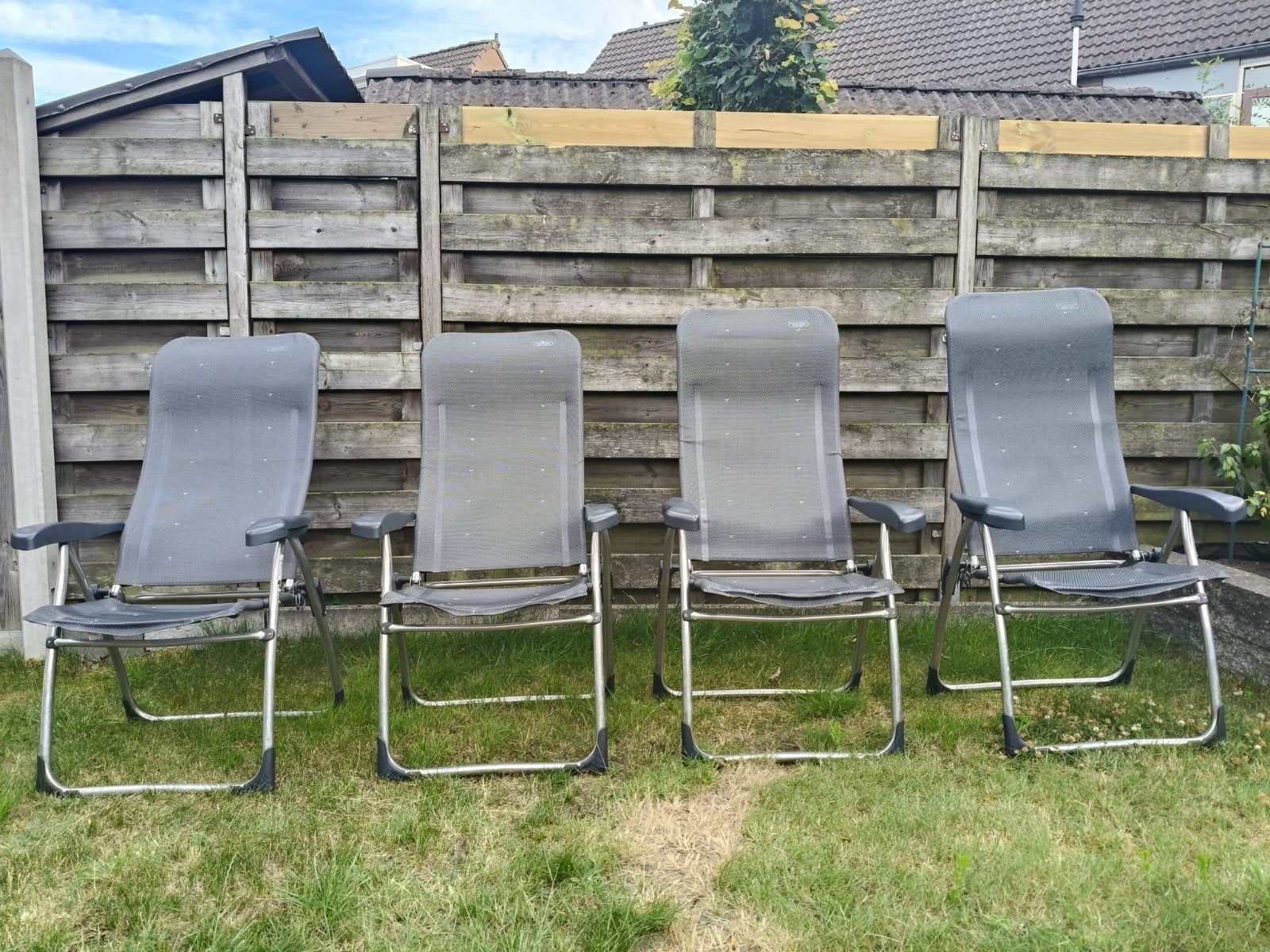 2x Crespo verstelbare campingstoelen - grijs, Ophalen, Gebruikt, Aluminium, Verstelbaar