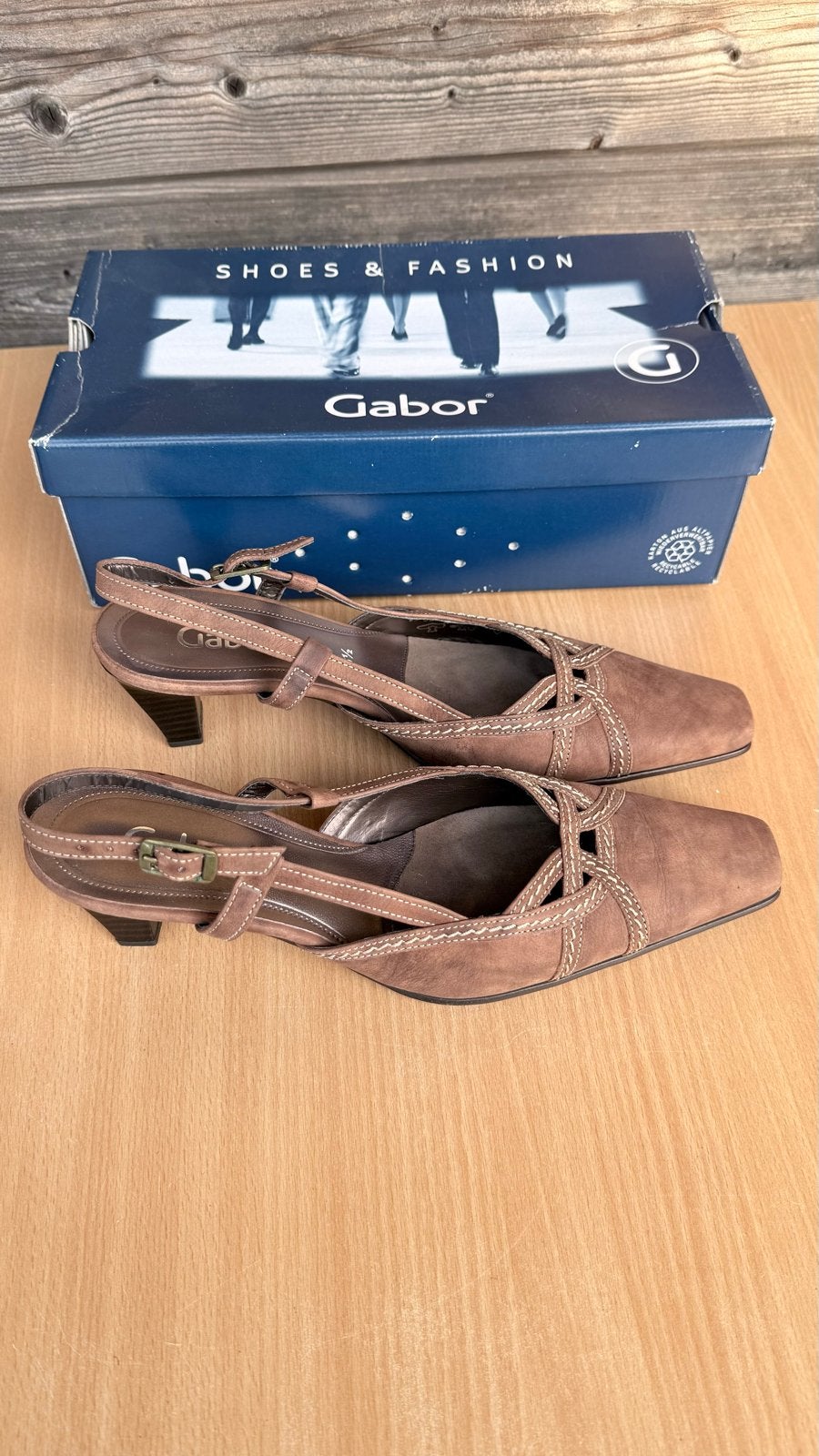 Gabor Slingback Pumps - Bruin Leer - Maat 6.5, Ophalen of Verzenden, Zo goed als nieuw, Bruin, Pumps