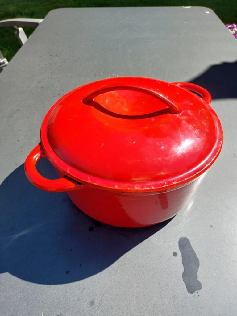 Gietijzeren Braadpan 29cm Rood - Emaille Buitenzijde, Huis en Inrichting, Ophalen of Verzenden