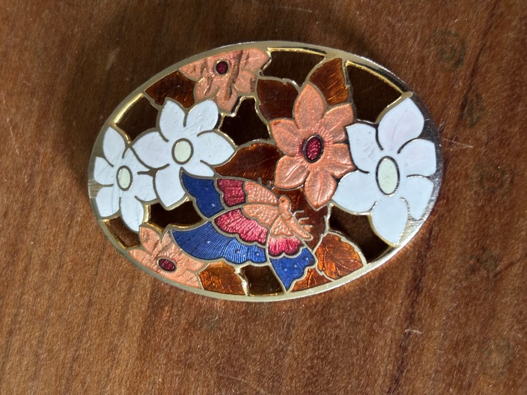 Geemailleerde Broche, Ophalen of Verzenden, Zo goed als nieuw, 4 tot 7 cm, Overige materialen