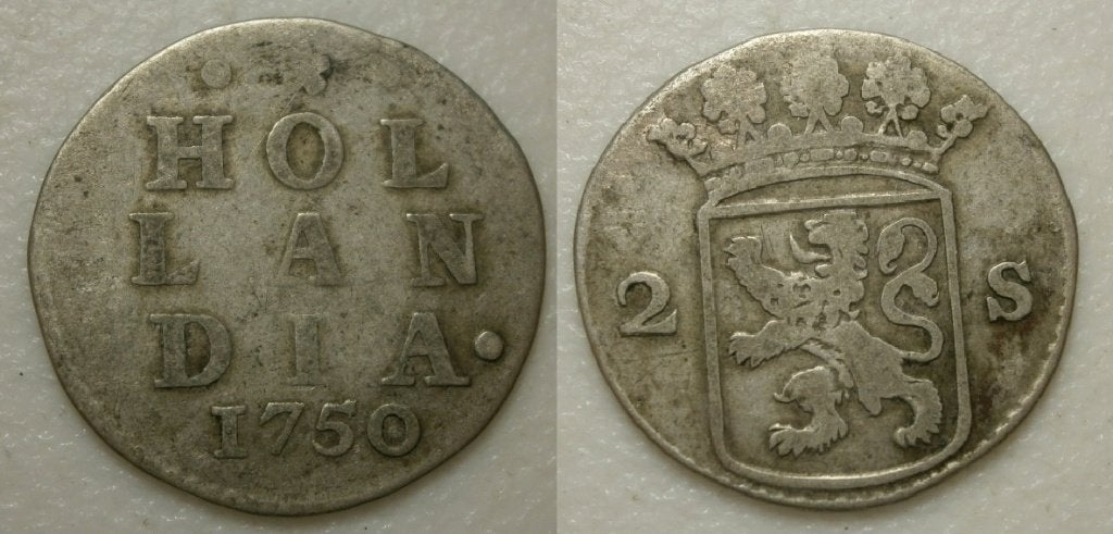 PD11540 Holland Dubbele wapenstuiver 1750, Postzegels en Munten, Vóór koninkrijk, Zilver, Ophalen of Verzenden, 10 cent