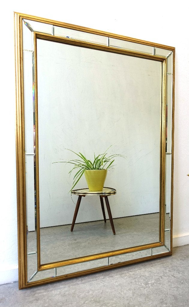 Vintage Deknudt spiegel Hollywood Regency wandspiegel, Ophalen, Gebruikt, Minder dan 100 cm, Rechthoekig